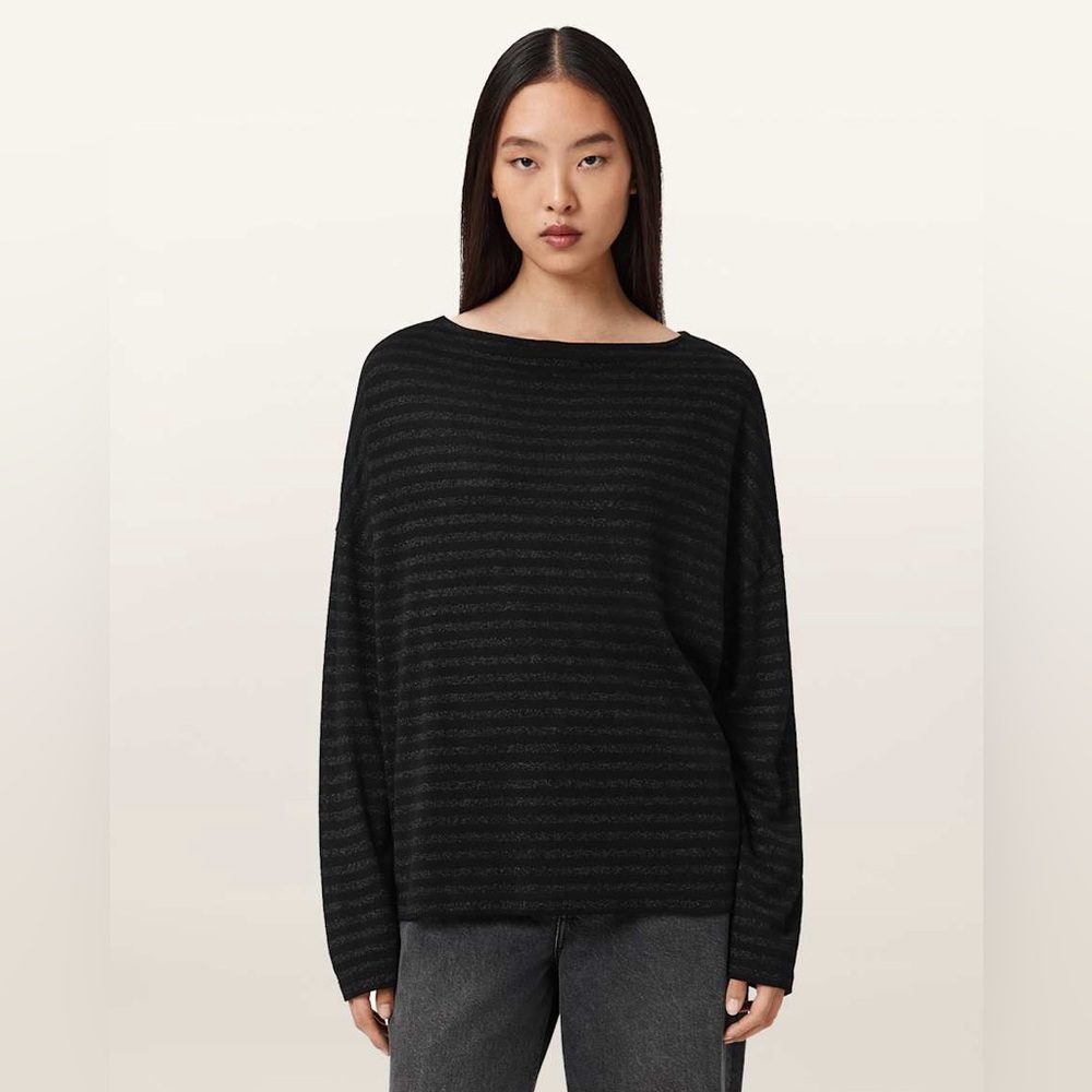 ALLSAINTS RITA STRIPED SHIMMER TOP - Picture 1 of 9